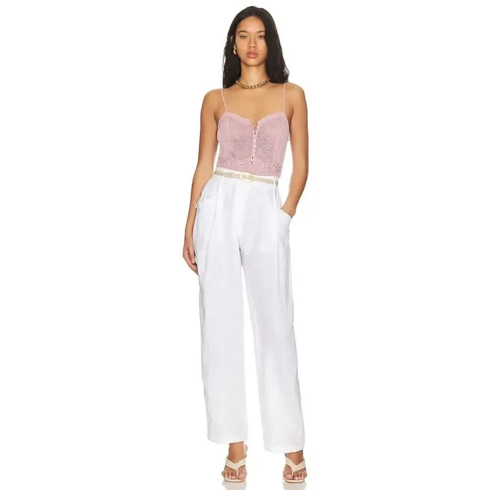 NWT Free People Still the One Lace Trim Cotton Bodysuit in La Fleur, Size XS